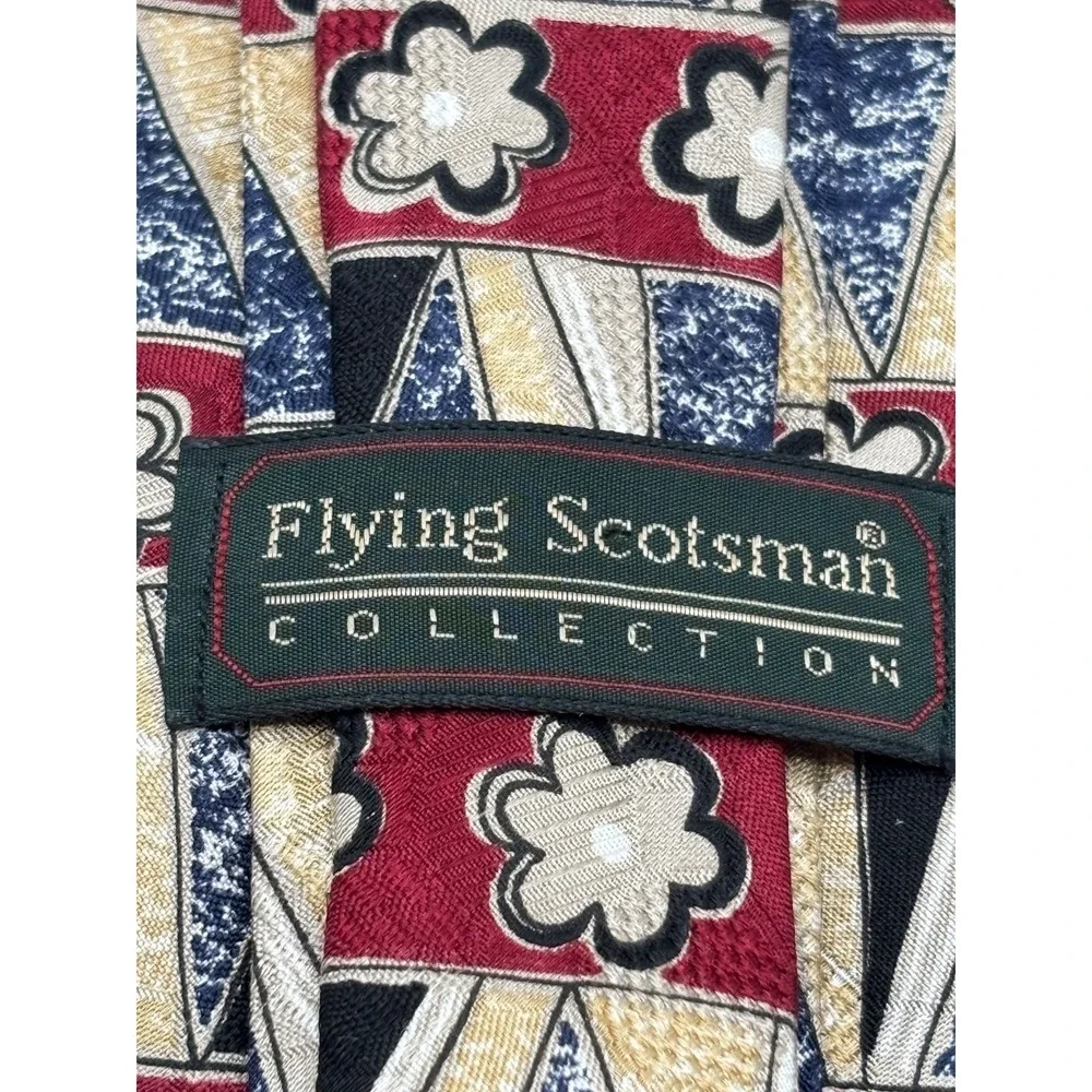 Flying Scotsman Collection 100% Silk Men's Tie Red Blue Beige Geometric Floral